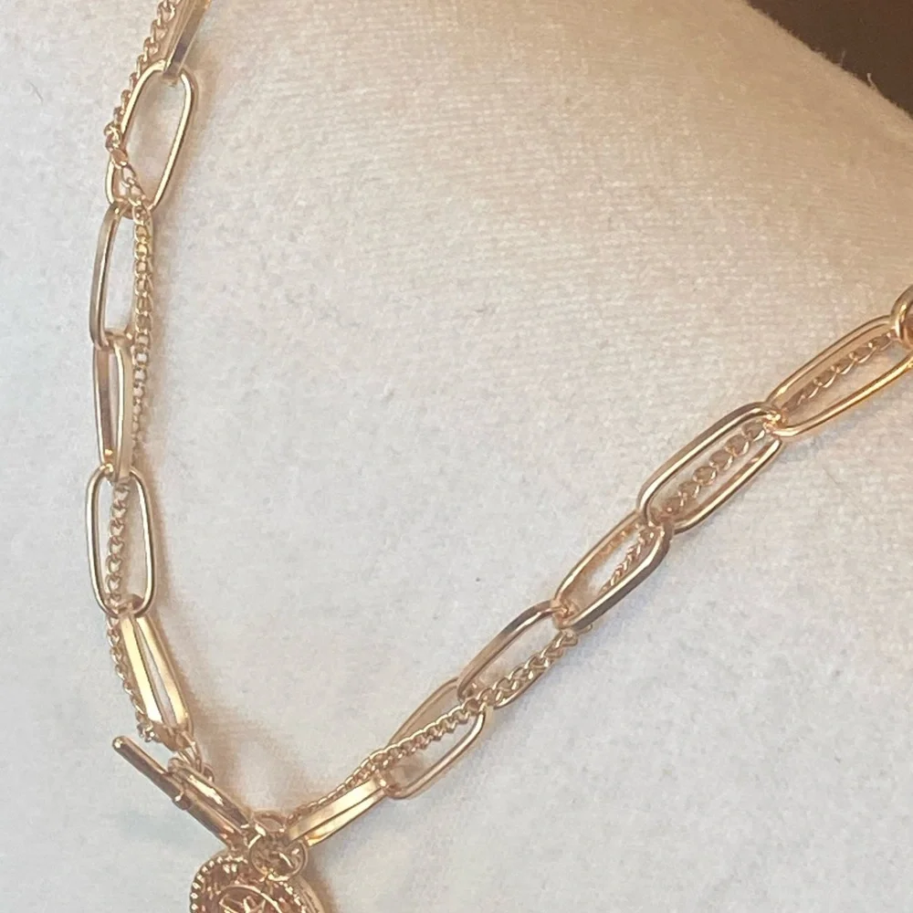 Golden Layered Paperclip Chain, Toggle Clasp, Compass Pendant, Engraved Quote!
